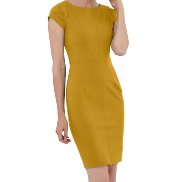 NEW Closet London Yellow Pleated Sleeve Pencil Sheath Dress Size Medium NWT! - Picture 2 of 12